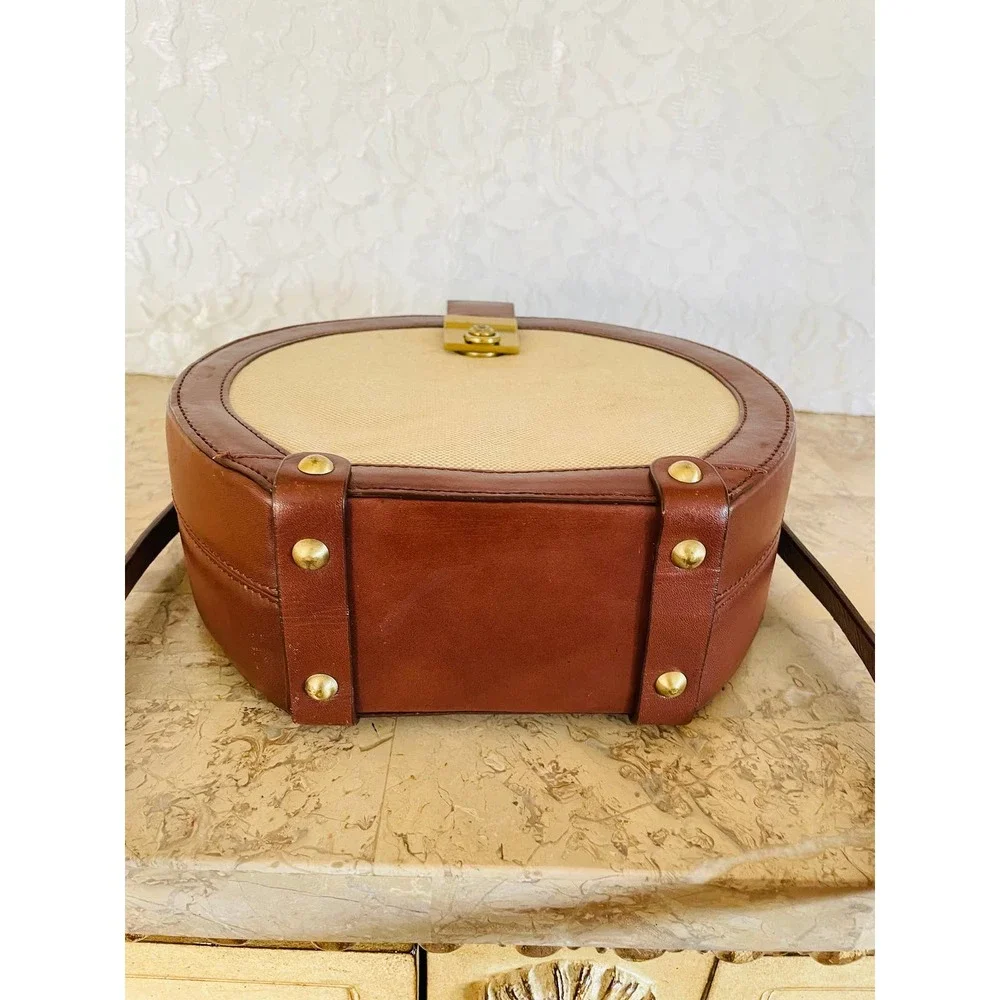 Vtg Etienne Aigner tweed natural/brown round/circle handbag/crossbody/ - Picture 6 of 9